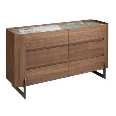 Chests of drawers - Commode en noyer et acier foncé métallisé avec plateau en marbre de porcelaine - ANGEL CERDÁ
