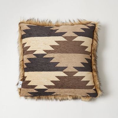 Cushions - Luxury Faux Fur Cushion,  Elk with a Natural Aztec backing. - WILLIAM WORLD MADE
