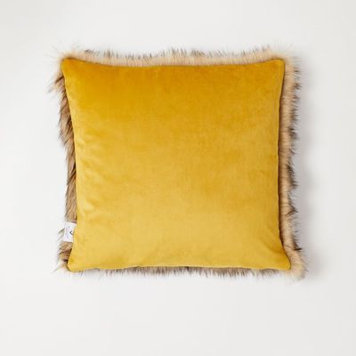 Cushions - Luxury Faux Fur Cushion, Elk with a Plain Turmeric backing. - WILLIAM WORLD MADE