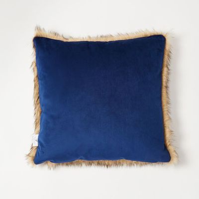 Cushions - Luxury Faux Fur Cushion, Elk with a Plain Lapis backing. - WILLIAM WORLD MADE