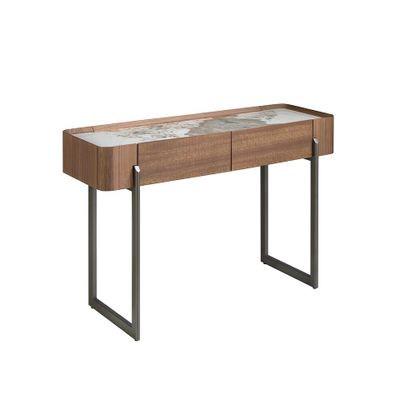 Console table - Rectangular porcelain marble, walnut and dark metallic steel console table - ANGEL CERDÁ