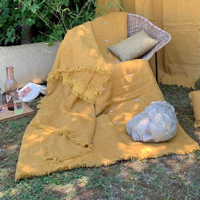Plaids - ETAMINE Bout de lit 90x200 cm ETAMINE 2 TABAC - EN FIL D'INDIENNE...