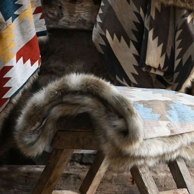 Homewear - Luxury faux fur throw, Coyote with a Sky Navajo backing. - WILLIAM WORLD MADE