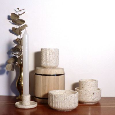 Design objects - Handmade jars & candle holder made of recycled oyster shells Materialys - MATERIALYS