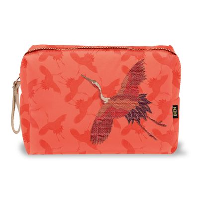 Bags and totes - Large soft touch pouch Red crane bird - BIEN MOVES