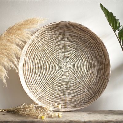Platter and bowls - TRAY LARGE African Basket White Ø 58 cm - KAWOBAZAAR