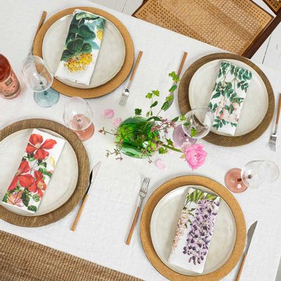 Linge de table textile - 100% Linen Napkins 6-set ǀ CLIMBING FLOWERS - LINOROOM 100% LINEN TEXTILES