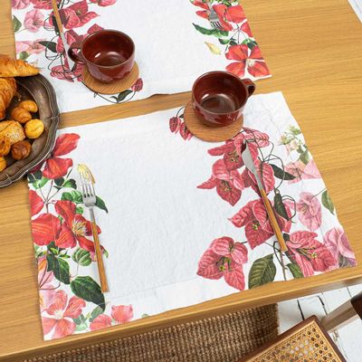 Linge de table textile - Sets de table en Lin lavé Imprimé │ FLEURS GRIMPANTES - LINOROOM 100% LINEN TEXTILES