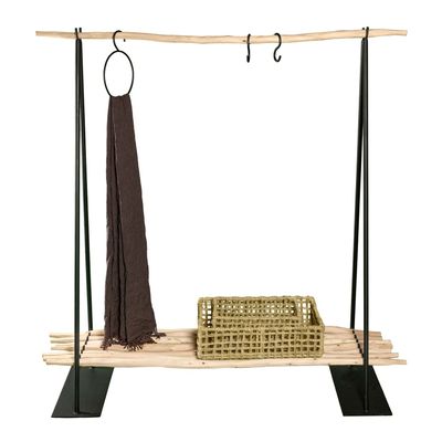 Decorative objects - STEEL AND EUCALYPTUS WOOD RACK WITH LOW SHELF - COSYDAR-DECO