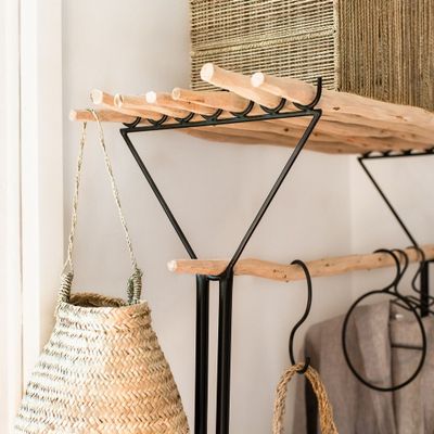 Walk-in closets - STEEL AND EUCALYPTUS WOOD RACK WITH SHELF - COSYDAR-DECO