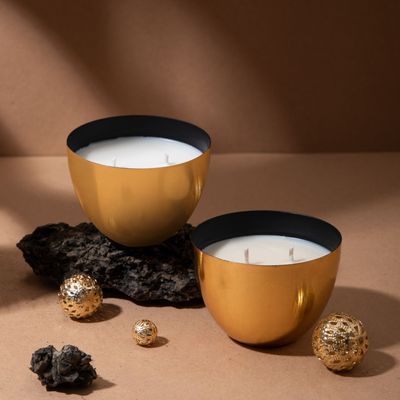 Gifts - Heirloom Bowl Mini Candle - Set of 2 (Gold + Gold) - SEVA HOME