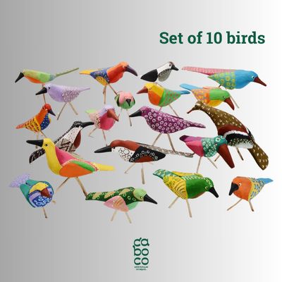 Sculptures, statuettes et miniatures - Sculpture d'oiseaux colorés en bois - CABOCO