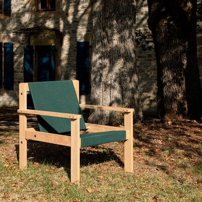 Lawn armchairs - EZEN Natural Robinia Armchair, Green Canvas - EZEÏS
