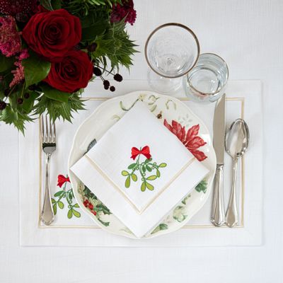 Table linen - Joyful Christmas Panama Embroidered Placemats – Festive Story - ROSEBERRY HOME