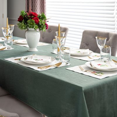 Christmas table settings - Candy Cane & Mistletoe Panama and Royal Green Collection - ROSEBERRY HOME