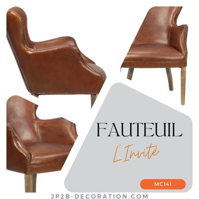 Fauteuils - Fauteuil L'invité Cigare en cuir - Design simple et élégant - JP2B DECORATION
