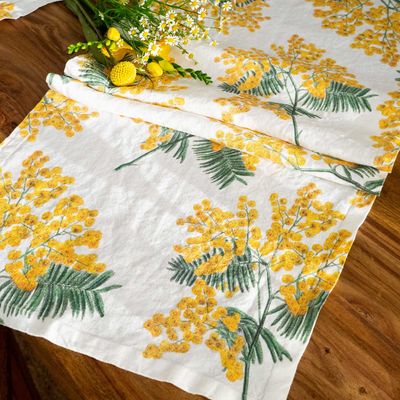 Linge de table textile - 100% Linen Table Runner  ǀ  MIMOSAS - LINOROOM 100% LINEN TEXTILES