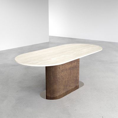 Dining Tables - Magino — Natural stone and fluted wood dining table - LIVINGSTONE