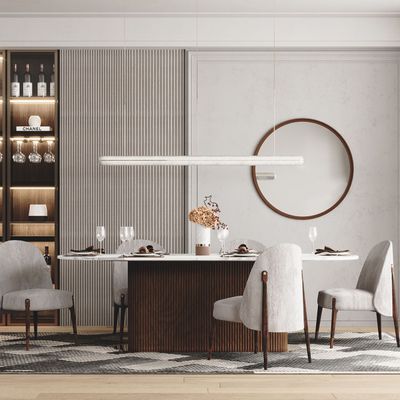 Dining Tables - Magino — Natural stone and fluted wood dining table - LIVINGSTONE