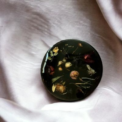 Design objects - Resin serving tray, black with natural flowers - SI DECO
