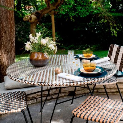 Other tables - Large Papyrus round table in synthetic wicker, glass and metal - CFOC