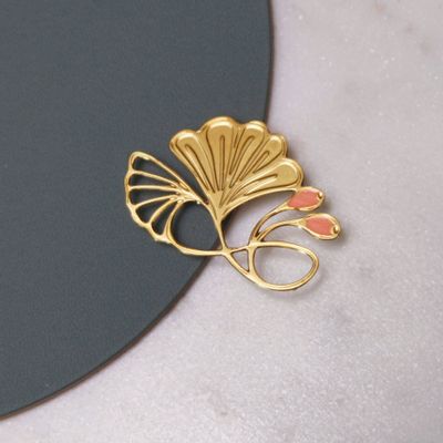 Jewelry - Art Nouveau magnetic brooch - coral leaf - TOUT SIMPLEMENT,