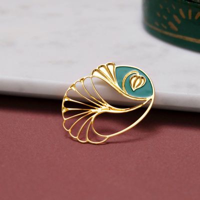 Jewelry - Art Nouveau magnetic brooch - emerald palmette - TOUT SIMPLEMENT,