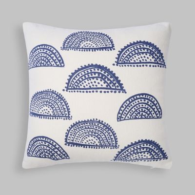 Cushions - MERAKI Gond art inspired small Sunburst motifs hand screen printed square pillow. - NAKI + SSAM