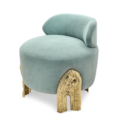 Armchairs - Kahy - Vanity Chair; Armchair; Blue Fabric; Gold accents; Gold Chair - MAEVE