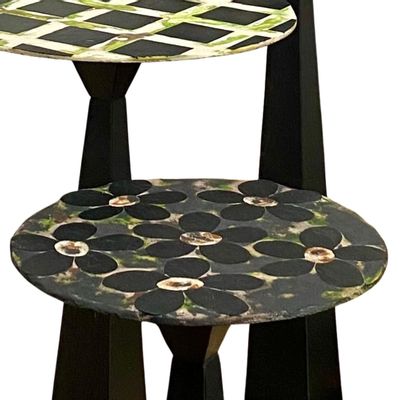 Autres tables  - Table ronde en ardoise naturelle, joints couleurs, H 53 diam. plateau 40cm, intérieur/extérieur, DAISY - LE TRÈFLE BLEU