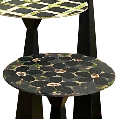 Other tables - Round table in natural slate, color joints, H 53 D 40cm, DAISY - LE TRÈFLE BLEU