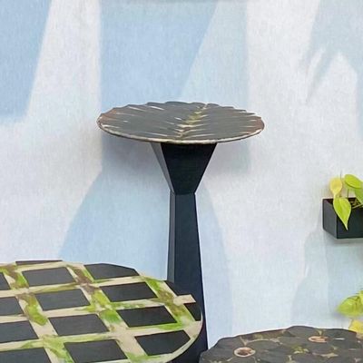 Other tables - Natural slate high table, leaf pattern, H 93, diam 30 cm - LE TRÈFLE BLEU