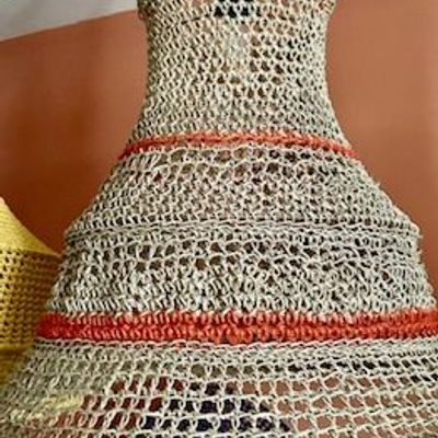 Other office supplies - SAHARA lamp made of raw linen and orange jute touches Height 40 cm Diameter 60 cm delivered with electric mount - ADELE VAHN