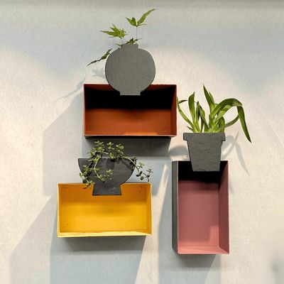 Wall ensembles - Natural slate wall shelf, painted interior - LE TRÈFLE BLEU