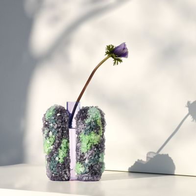 Vases - PAPILIO IRIDESCENTIA MINI - violet, green, and white crystals, handcrafted stone & glass vase - COKI