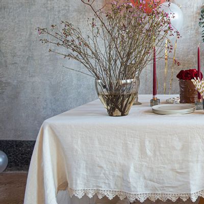 Linge de table textile - Nappe en lin avec dentelle de Sicile - ONCE MILANO