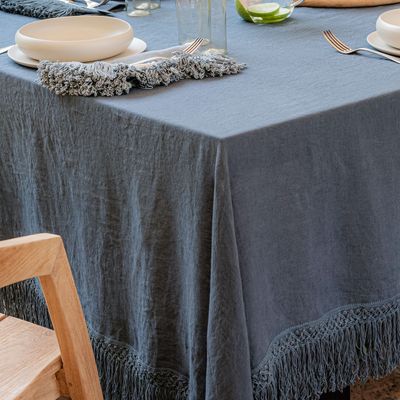 Table linen - Linen Tablecloth with Extra Long Fringe - ONCE MILANO