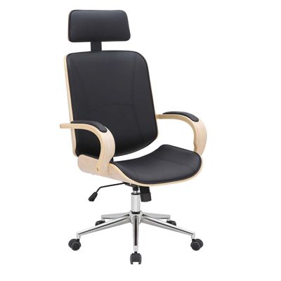 Office seating - Dayton Office Chair, Black Leather & Natural Wood - VIBORR
