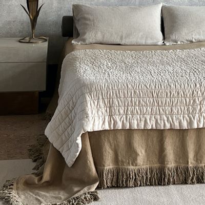 Comforters and pillows - Bed cover with fringe in heavy linen - ONCE MILANO