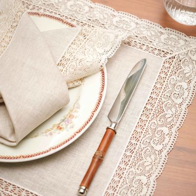 Placemats - Embroidered Linen table set - Margo Beige - RENDAR