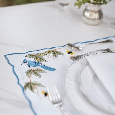Placemats - Embroidered Linen table set - Colibri White - RENDAR