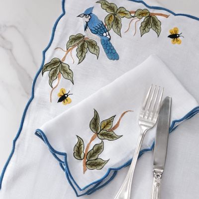 Linge de table textile - Set de table en lin brodé - Colibri White - RENDAR