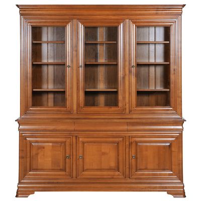 Bookshelves - Bookcase 2 bodies 3 doors solid cherry wood Louis Philippe style - MON PETIT MEUBLE FRANÇAIS