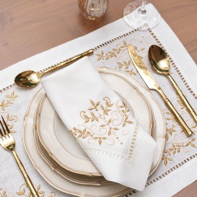 Dessous de plat - Set de table en lin brodé - Chateau Off-White - RENDAR