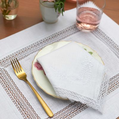 Linge de table textile - Set de table en lin brodé - Classic Blanc - RENDAR