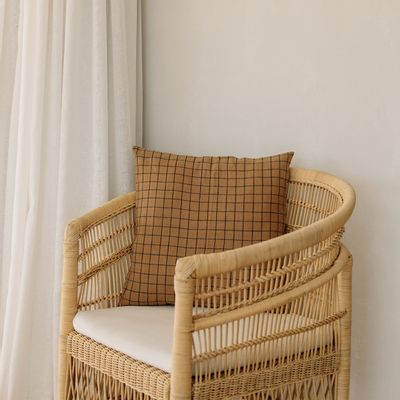 Fabric cushions - Utkaliya Collection Brown Cotton Decorative Cushion With Red Grid. - NAKI+SSAM