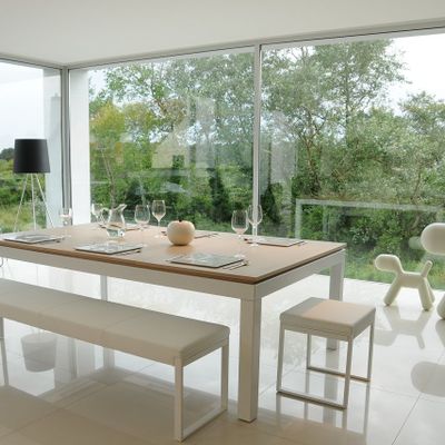 Bancs - Banc Fusiontables moderne pour 4 personnes avec piètement acier blanc - FUSIONTABLES