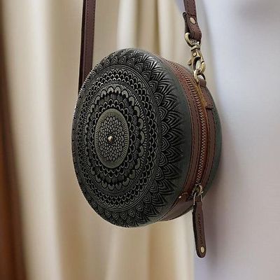 Bags and totes - Artful carved wood round bag - THECRAFTROOT