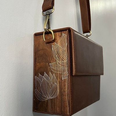 Bags and totes - Metal Inlay in wood and leather Bag - THECRAFTROOT