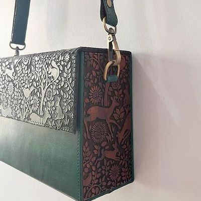 Bags and totes - Handmade and Handcrafted wood and Leather carved Sling Bag - THECRAFTROOT